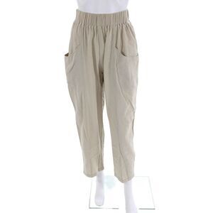 Leallo Womens Cotton Elastic Waistband Wide Leg Pants Nude Size XS